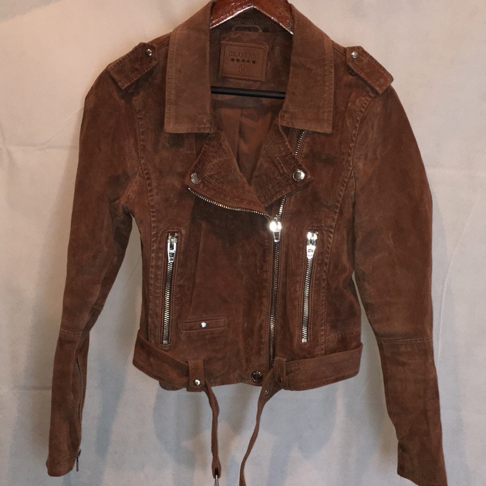 BlankNYC Suede Moto Jacket – Brown Cropped Leather Biker Jacket, Women’s Medium